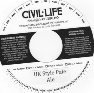 The Civil Life Brewing Co LLC Uk Style Pale Ale March 2017