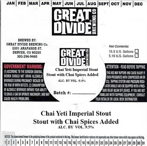 Great Divide Brewing Co. Chai Yeti Imperial Stout March 2017