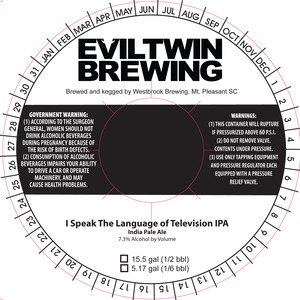 Evil Twin Brewing I Speak The Language Of Television IPA March 2017