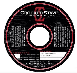 Crooked Stave Artisan Beer Project Keller Kolsch-style April 2017