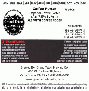 Grand Teton Brewing Company Coffee Porter March 2017