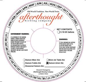 Afterthought Brewing Company LLC Saison Amer Ale April 2017