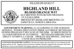 Highland Brewing Co. Highland Hill Blood Orange Wit April 2017