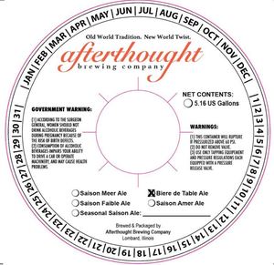 Afterthought Brewing Company LLC Biere De Table Ale