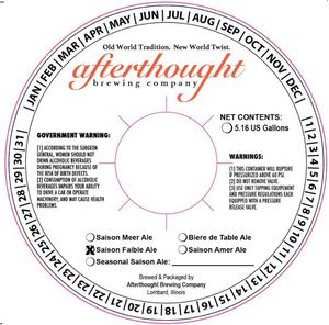 Afterthought Brewing Company LLC Saison Faible Ale