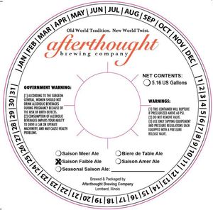 Afterthought Brewing Company LLC Saison Faible Ale April 2017