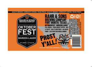 Rahr & Sons Brewing Co., LP Oktoberfest April 2017