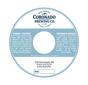 Coronado Brewing Company 21st Anniversary IPA