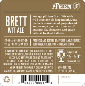 Pfriem Family Brewers Brett Wit Ale