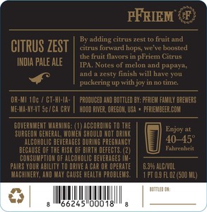 Pfriem Family Brewers Citrus Zest India Pale Ale