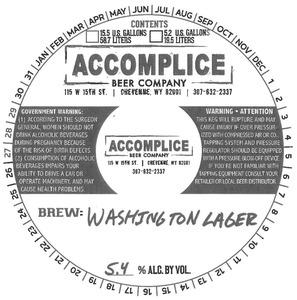 Accomplice Beer Company Washington Lager