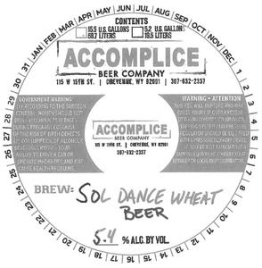 Accomplice Beer Company Sol Dance Wheat Beer