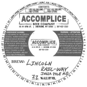 Accomplice Beer Company Lincoln Rail-way India Pale Ale