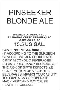 Be Right Beer Co. Pinseeker Blonde Ale May 2017