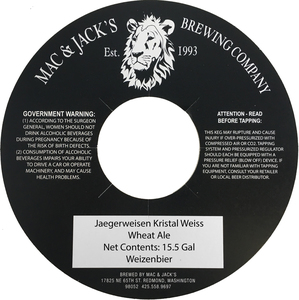 Mac And Jack's Brewing Company Jaegerweisen Kristall Weiss May 2017