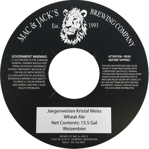 Mac And Jack's Brewing Company Jaegerweisen Kristall Weiss