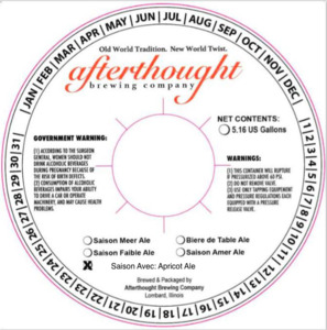 Afterthought Brewing Company Saison Avec: Apricot