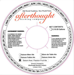 Afterthought Brewing Company Saison Avec: Passion Fruit May 2017