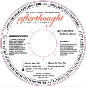 Afterthought Brewing Company Saison Meer Ale (aged In Gin Barrels)