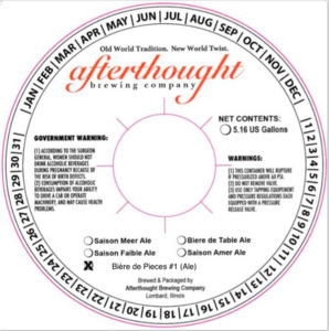 Afterthought Brewing Company Biere De Pieces #1 May 2017