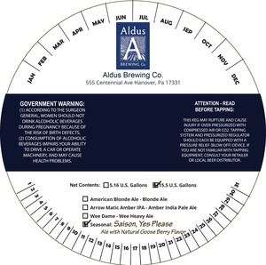Saison, Yes Please Ale With Natural Goose Berry Flavor May 2017