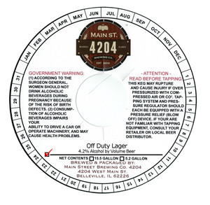 Main Street Brewing Co. 4204 Off Duty Lager
