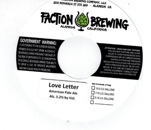 Faction Brewing Love Letter American Pale Ale