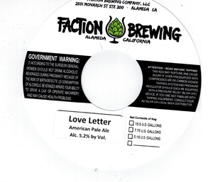 Faction Brewing Love Letter American Pale Ale June 2017