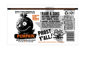 Rahr & Sons Brewing Co., LP Pumpkin Ale June 2017
