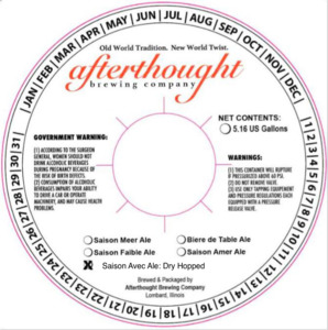 Afterthought Brewing Company Saison Avec Ale: Dry Hopped