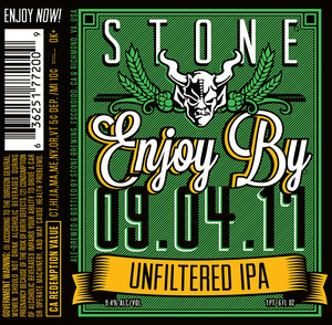 Stone Enjoy By Unfiltered IPA June 2017