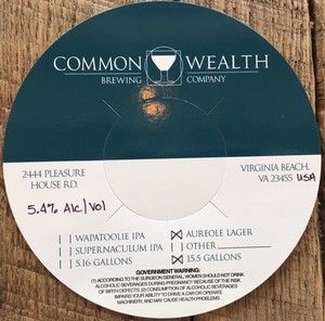 Commonwealth Brewing Co Aureole Lager