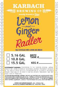 Karbach Brewing Co. Lemon And Ginger Radler July 2017