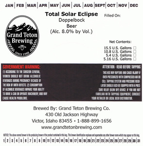 Grand Teton Brewing Total Solar Eclipse July 2017