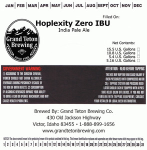 Grand Teton Brewing Hoplexity Zero Ibu July 2017