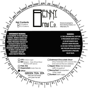 Benny Brew Co. Green Tea IPA July 2017