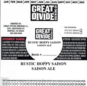 Great Divide Brewing Co. Rustic Hoppy Saison July 2017