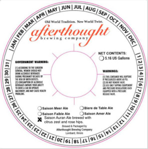 Afterthought Brewing Company Saison Auran Ale July 2017