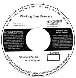 Working Class Brewery Patrolmen's Pale Ale July 2017