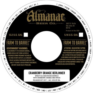 Almanac Beer Co. Cranberry Orange Berlinner August 2017