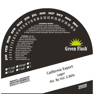 Green Flash Brewing Co. California Export August 2017