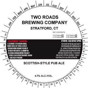 Two Roads Brewing Company Scottish-style Pub Ale August 2017