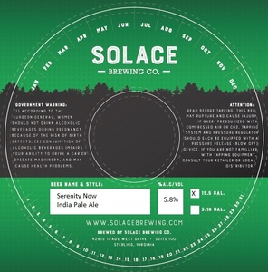 Solace Brewing Company Serenity Now India Pale Ale August 2017