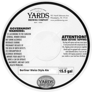 Yards Brewing Company Berliner Weiss Style Ale