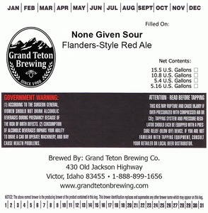 Grand Teton Brewing Company None Given Sour August 2017