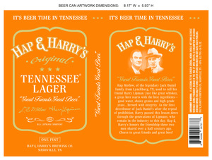 Hap & Harry's Tennessee Lager August 2017