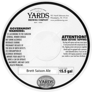 Yards Brewing Company Brett Saison Ale August 2017