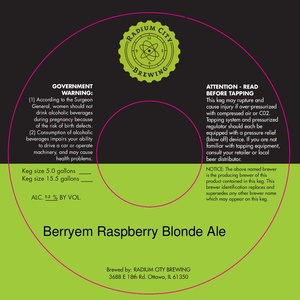 Radium City Brewing Berryem Raspberry Blonde Ale