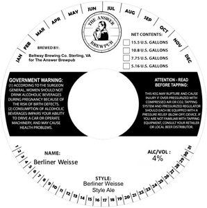 The Answer Brewpub Berliner Weisse September 2017