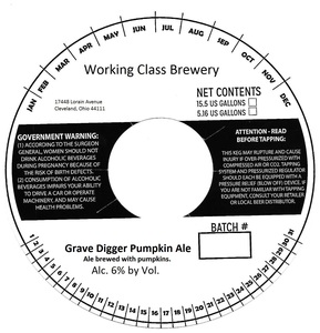 Working Class Brewery Grave Digger Pumpkin Ale September 2017
